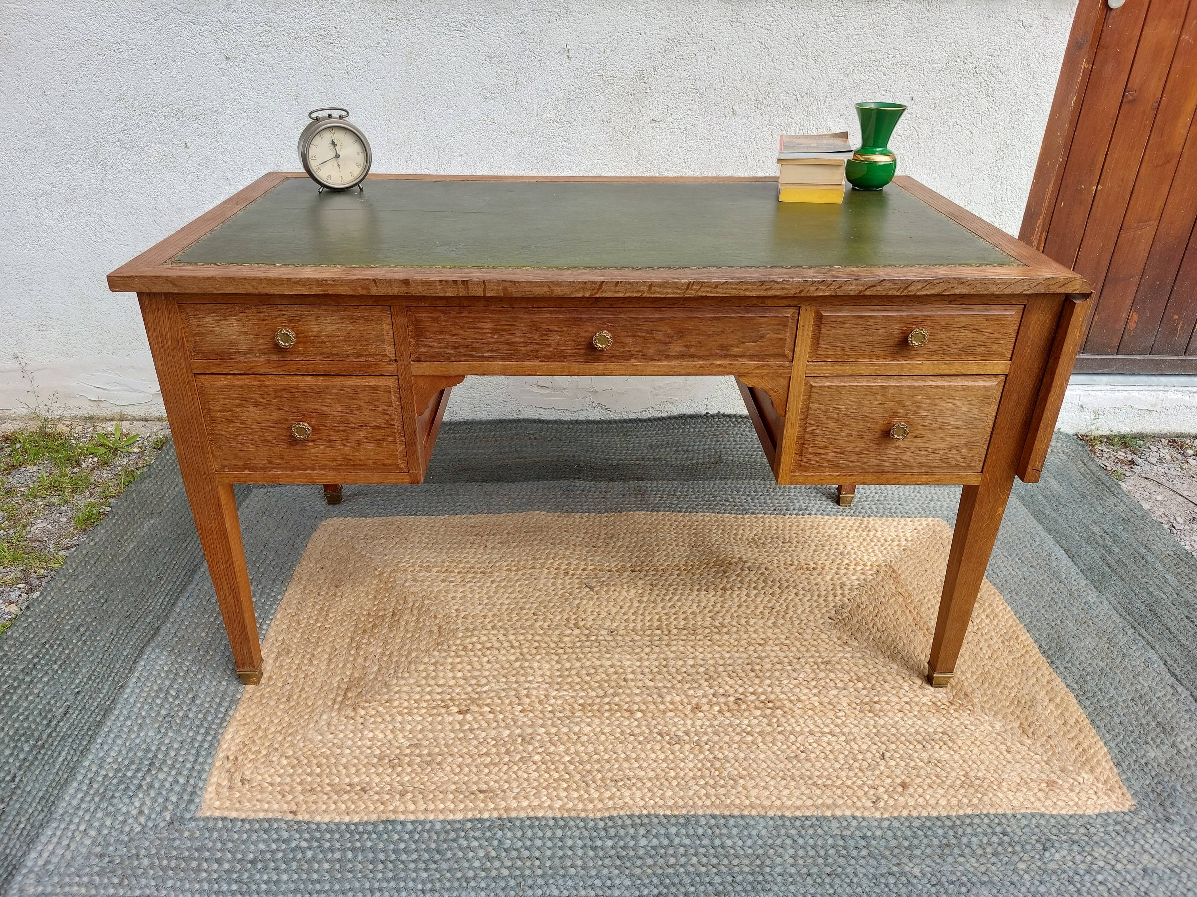 solid wood desk, leather top and extension