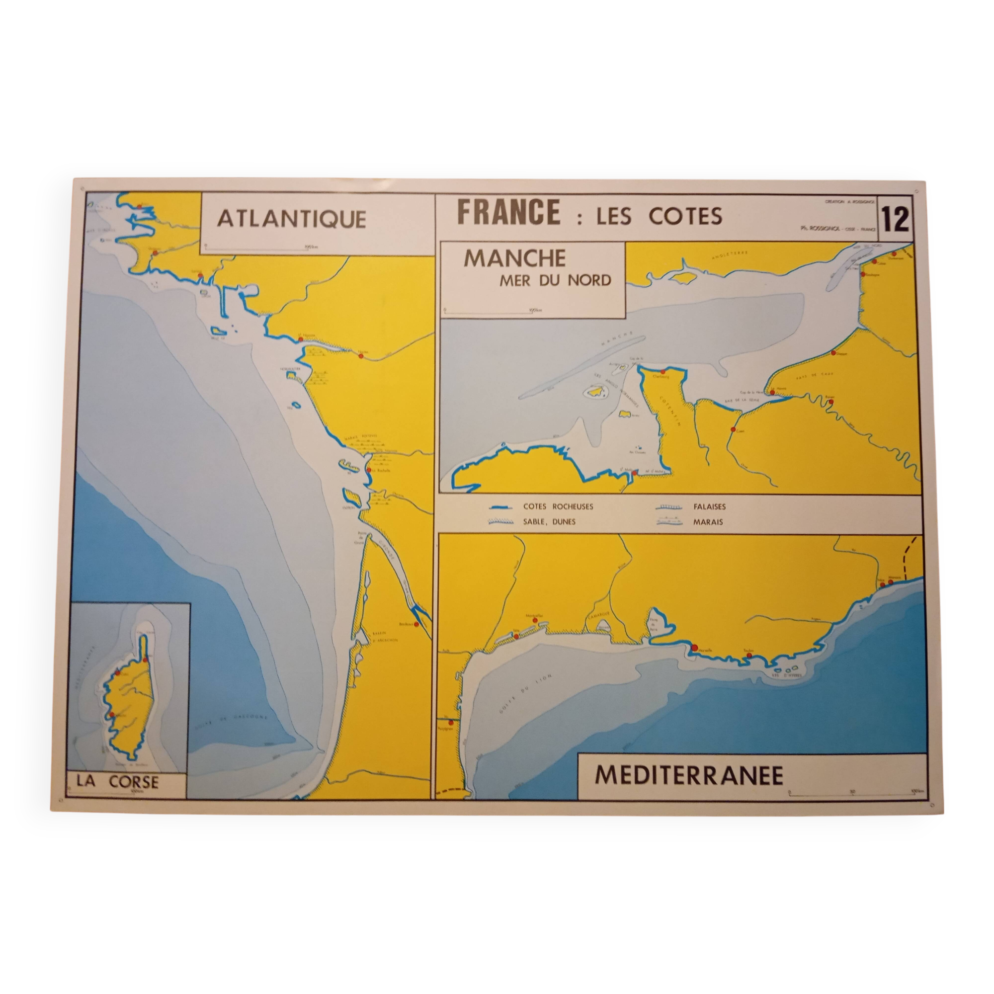 School map: france the hydrographic network n°11 / france the coasts n°12