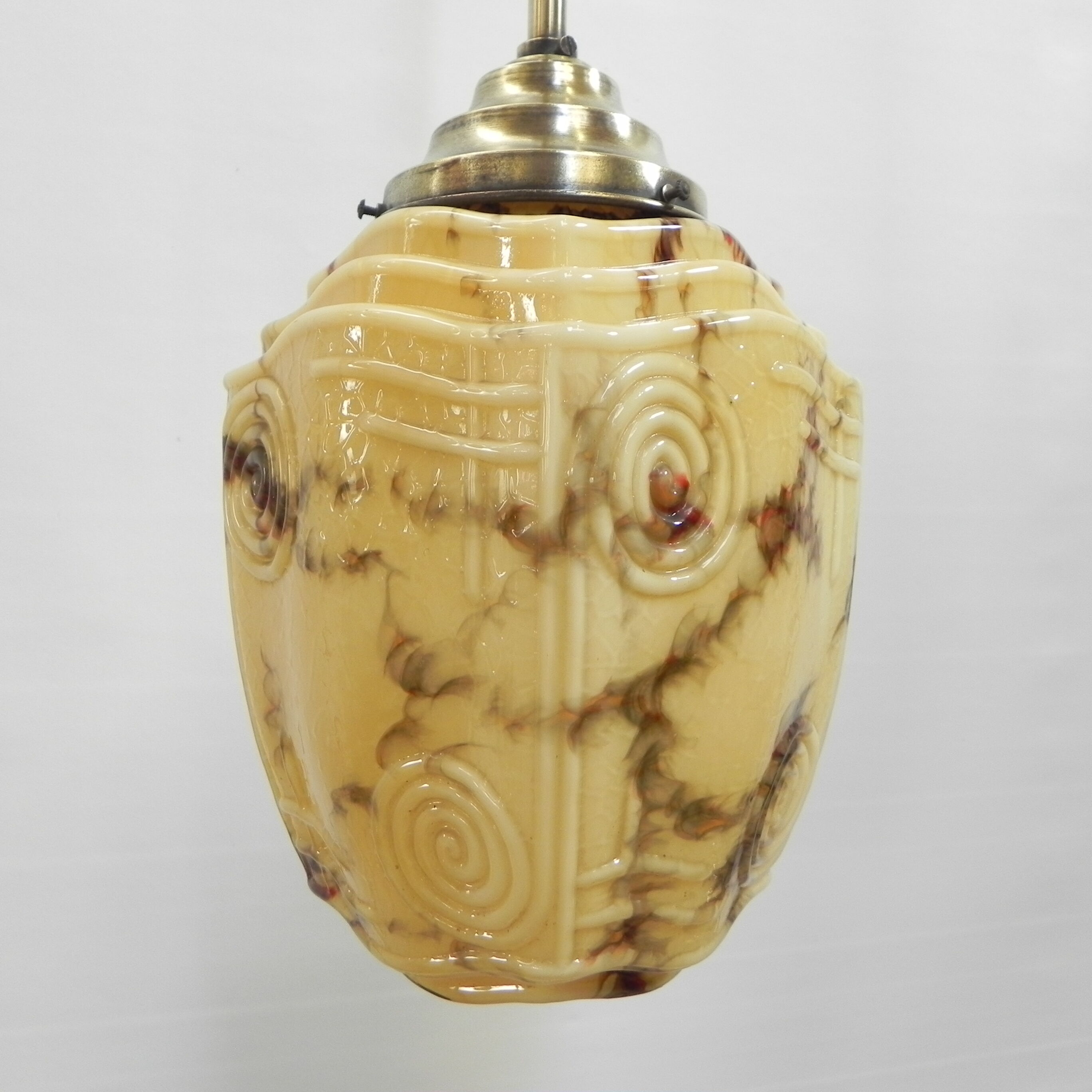 Art deco hanging lamp with marbled glass shade