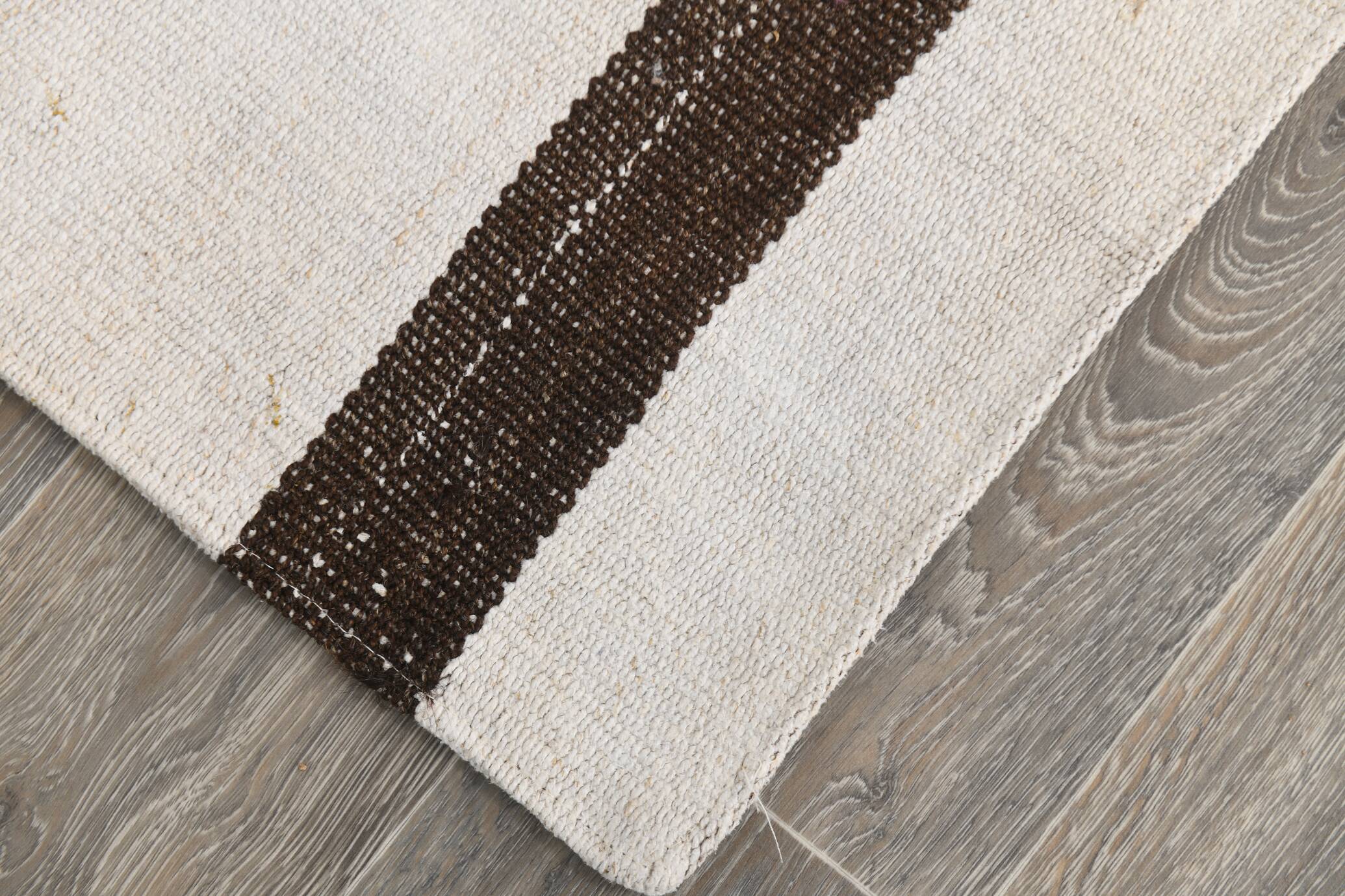 Short White Brown Turkish Kilim Runner Rug, 75x174Cm