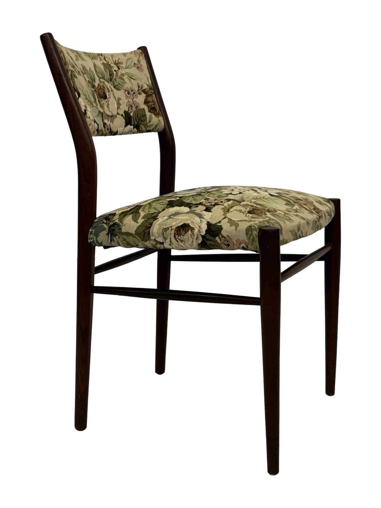 Vintage Dining Chair Flower Upholstery 1960s Teak