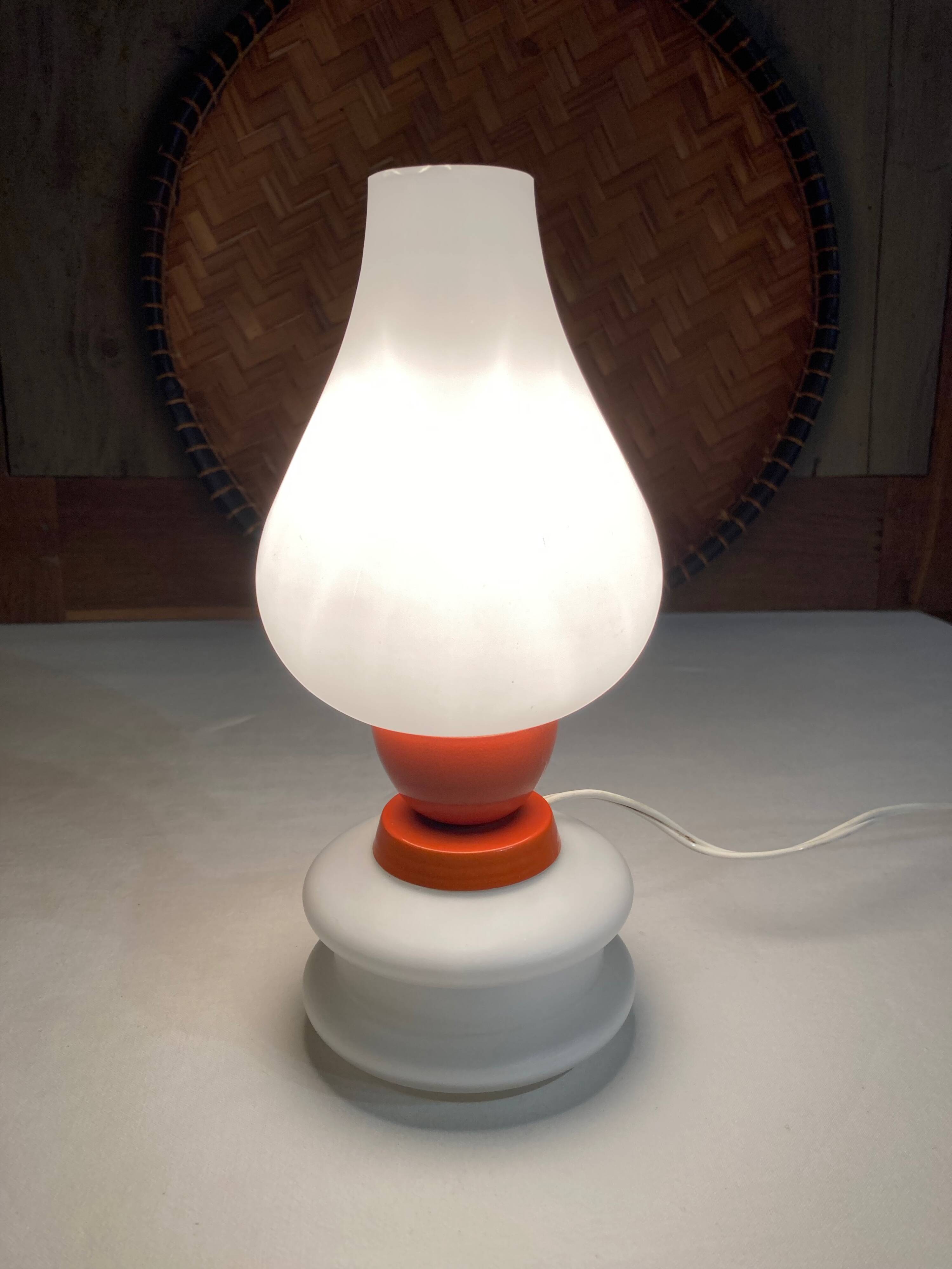 Bedside lamp in opaline glass and orange metal, 1970s
