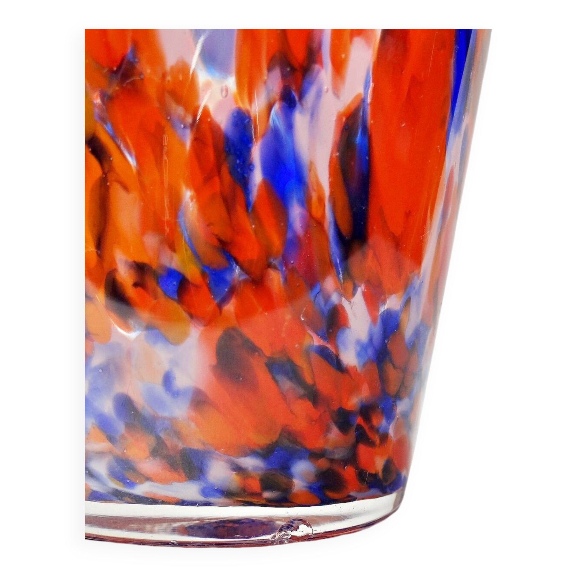Small antique art deco cobalt orange speckled glass paste vase