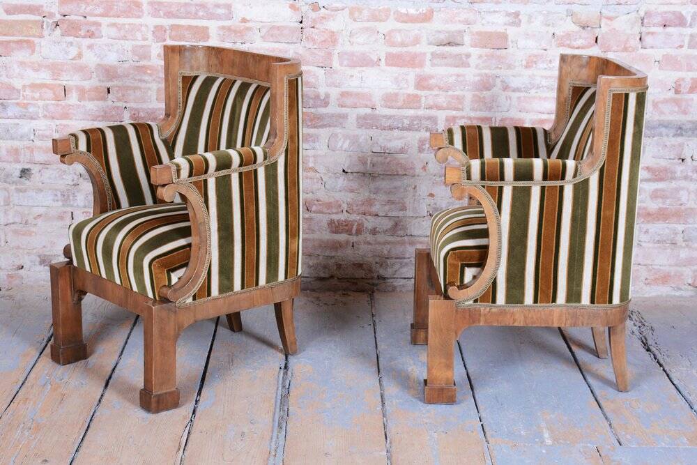 Biedermeier Seating Set in Walnut, 1830s, Set of 3
