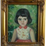 Peinture à l'huile ancienne Portrait de jeune fille impressionniste du 20ème siècle