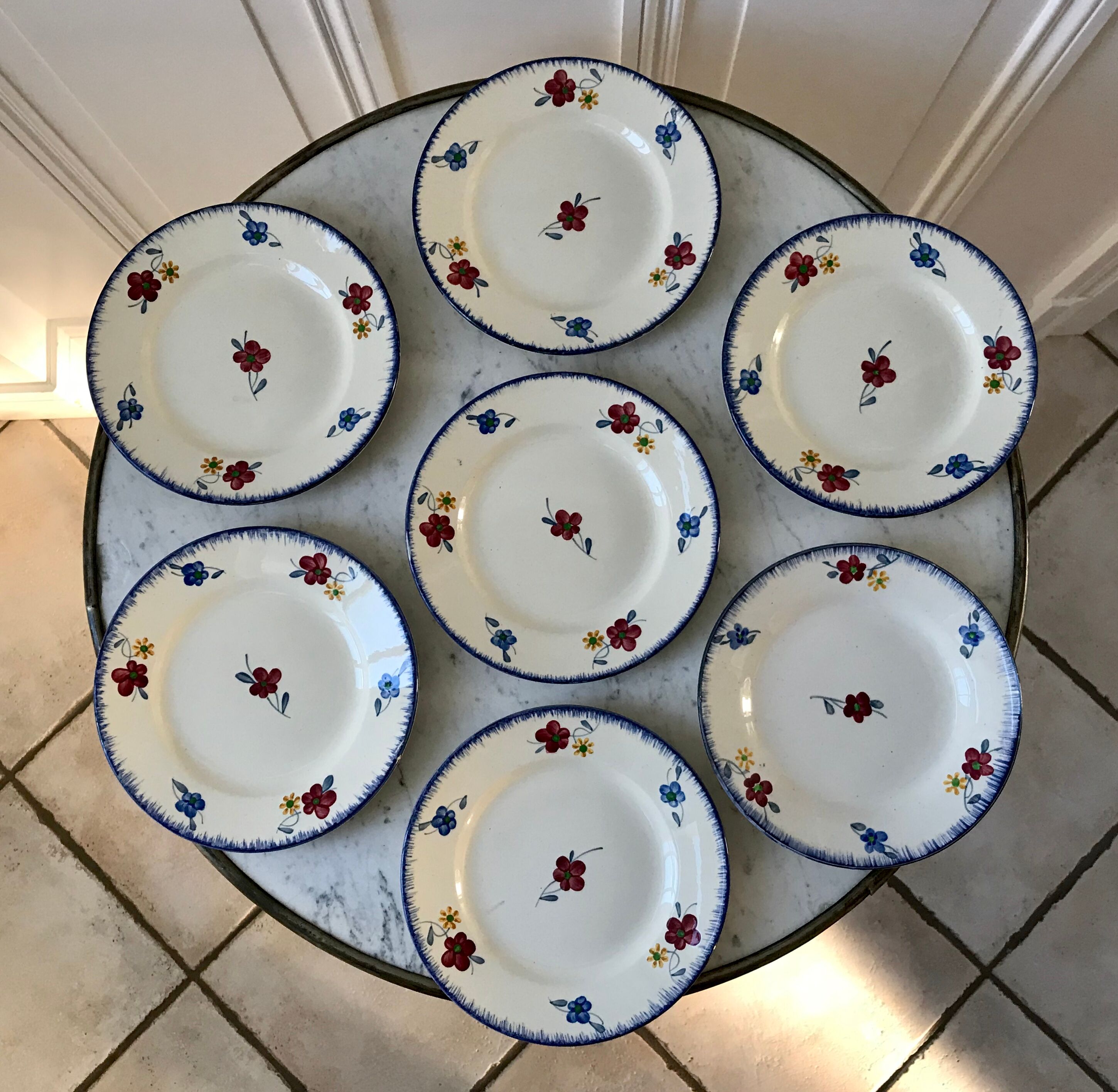 Set of 7 dessert plates Digoin Sarreguemines model "Mary Lou" 40s