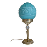 Lampe vintage art-déco pied doré et globe bleu