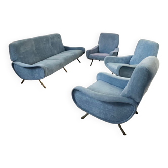 Sofa and 3 designer armchairs Marco Zanuso Arflex vintage 1950s