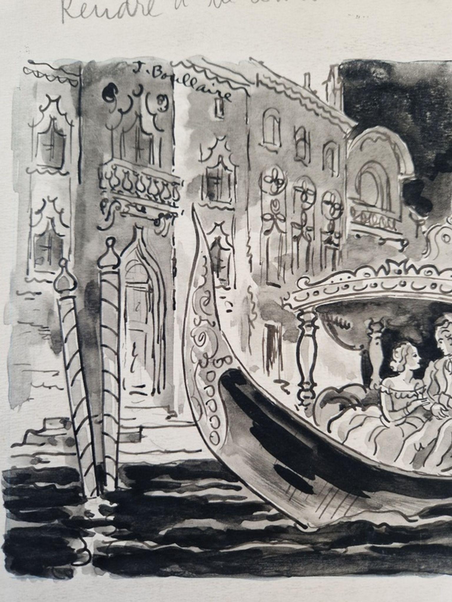 Ink and ink wash on paper - venice was in love jacques boullaire (1893-1976)