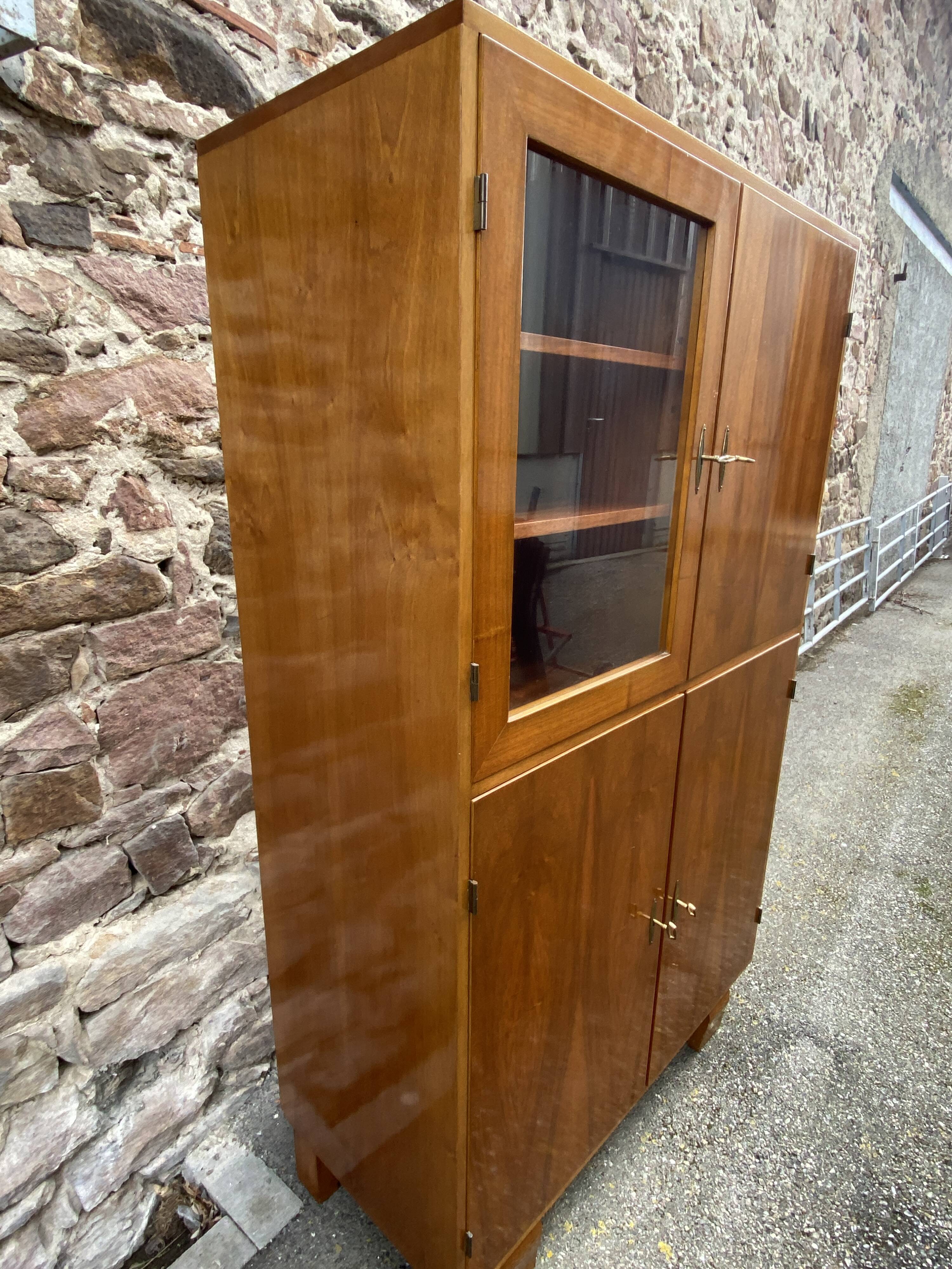 1950s French Art Deco Design Walnut Bookcase