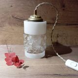 Lampe baladeuse style art deco tube verre texturé, cordon lin