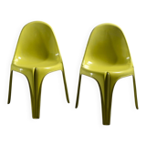Pair of yellow fiberglass tripod chairs by Walter Frey, circa 1968