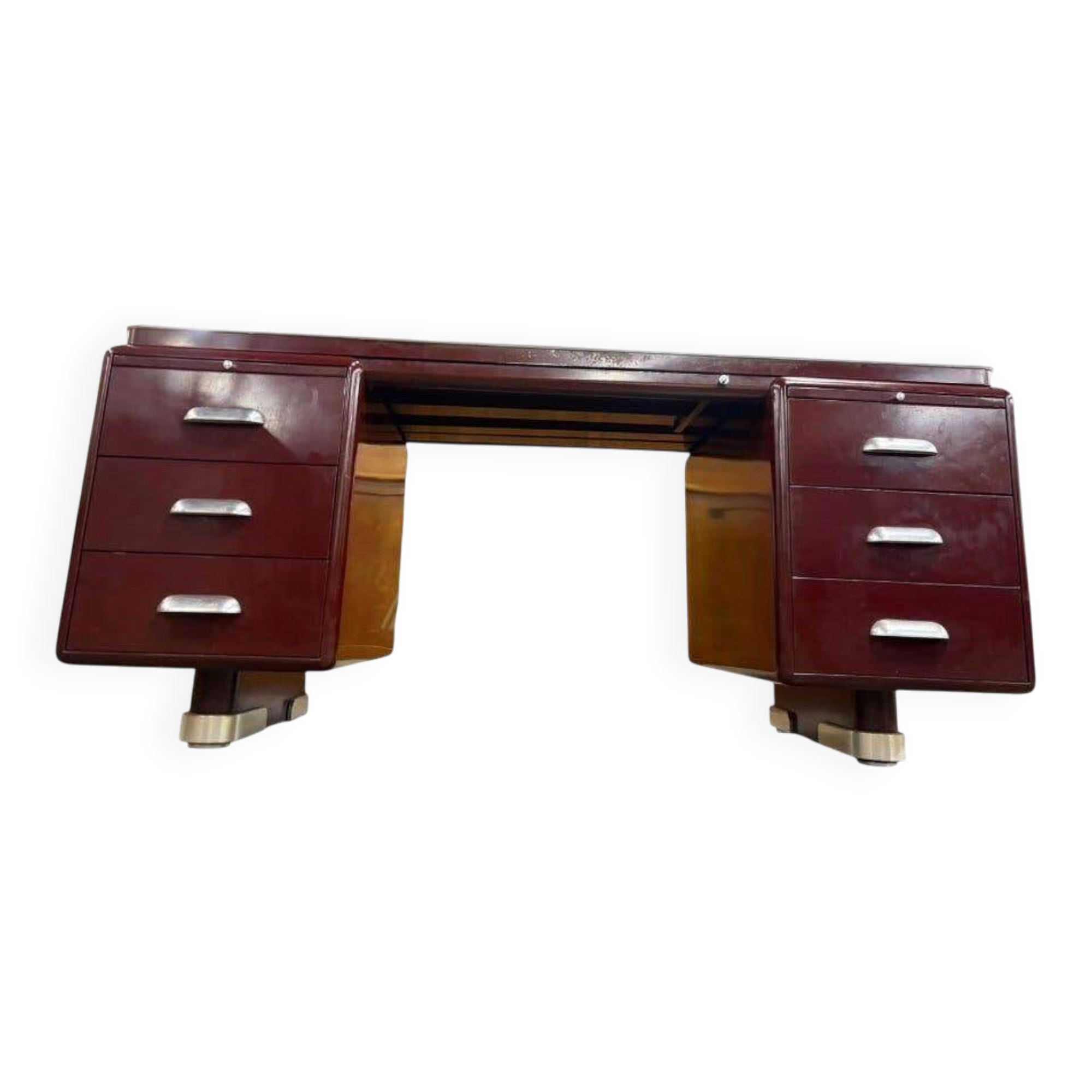 Burgundy vintage metal desk Ahrend / Oda Prominent desk