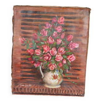 Oil on canvas still life bouquet of roses