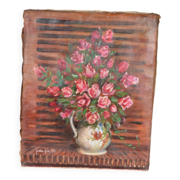 Oil on canvas still life bouquet of roses