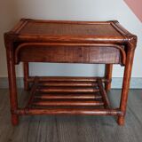 Rattan drawer table, bamboo and braided wicker