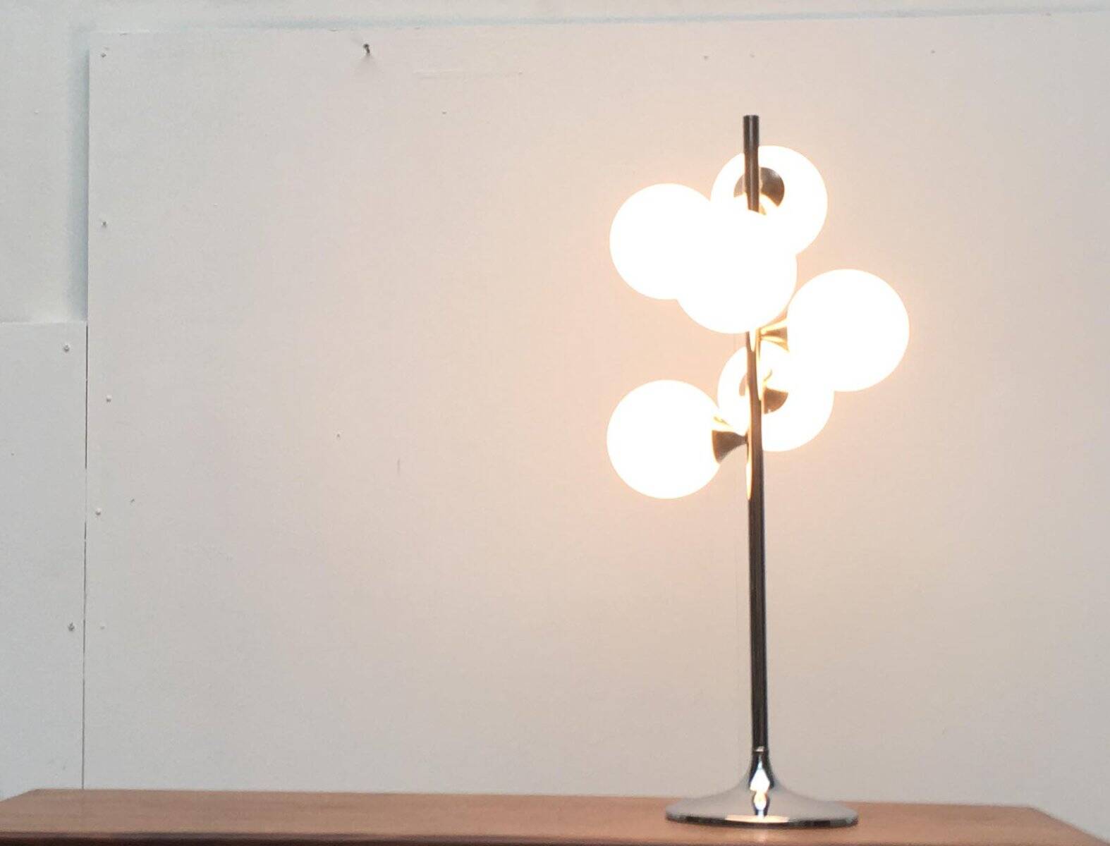 Vintage space table lamp, glass and metal, 1970s