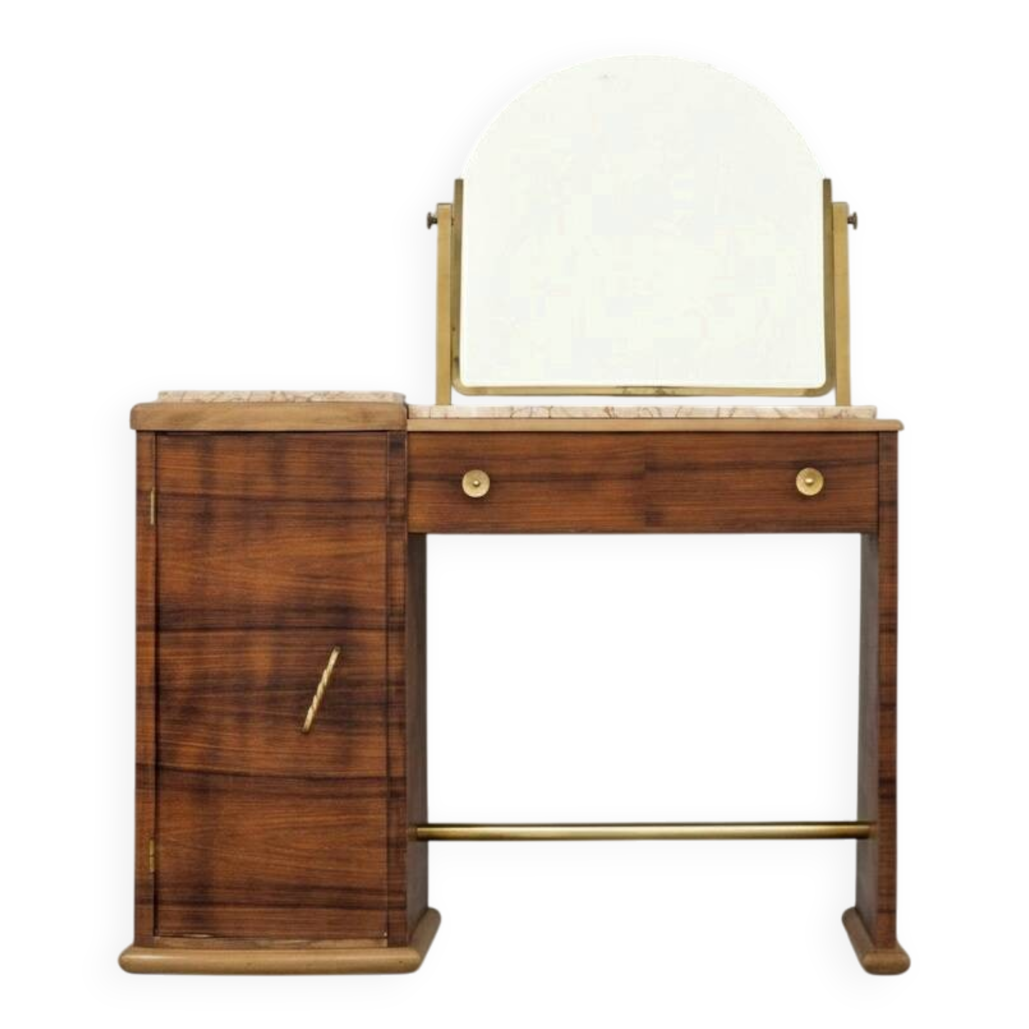 Art Deco dressing table in walnut and marble, circa 1940s.