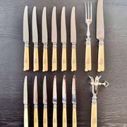 12 Robert Linzeler knives and leg of lamb set for Jules Piault Paris