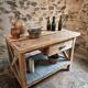 Vintage French industrial workbench – 1920s/1930s oak and pine table with drawer