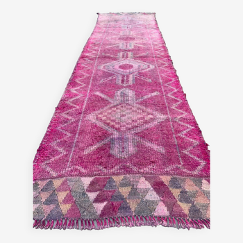 Vintage turc tribal runner 318x90 cm tapis en laine de teinture végétale tribal, fait à la main