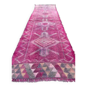 Vintage turc tribal runner 318x90 cm tapis en laine de teinture végétale tribal, fait à la main