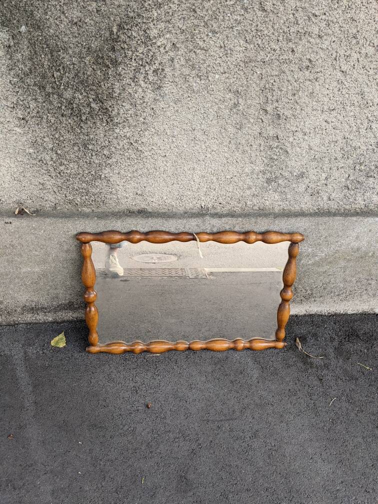 Antique turned wood mirror, handcrafted, country decor