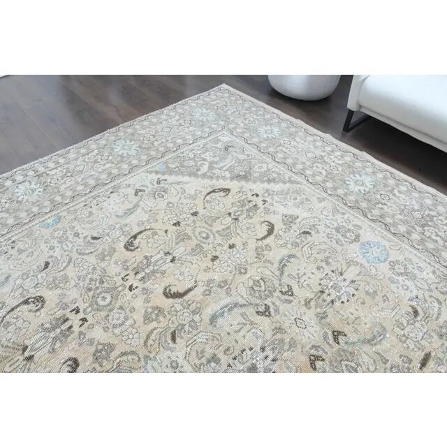 1970s Vintage Persian Handmade Wool Cotton Light Brown Area Rug 302x394