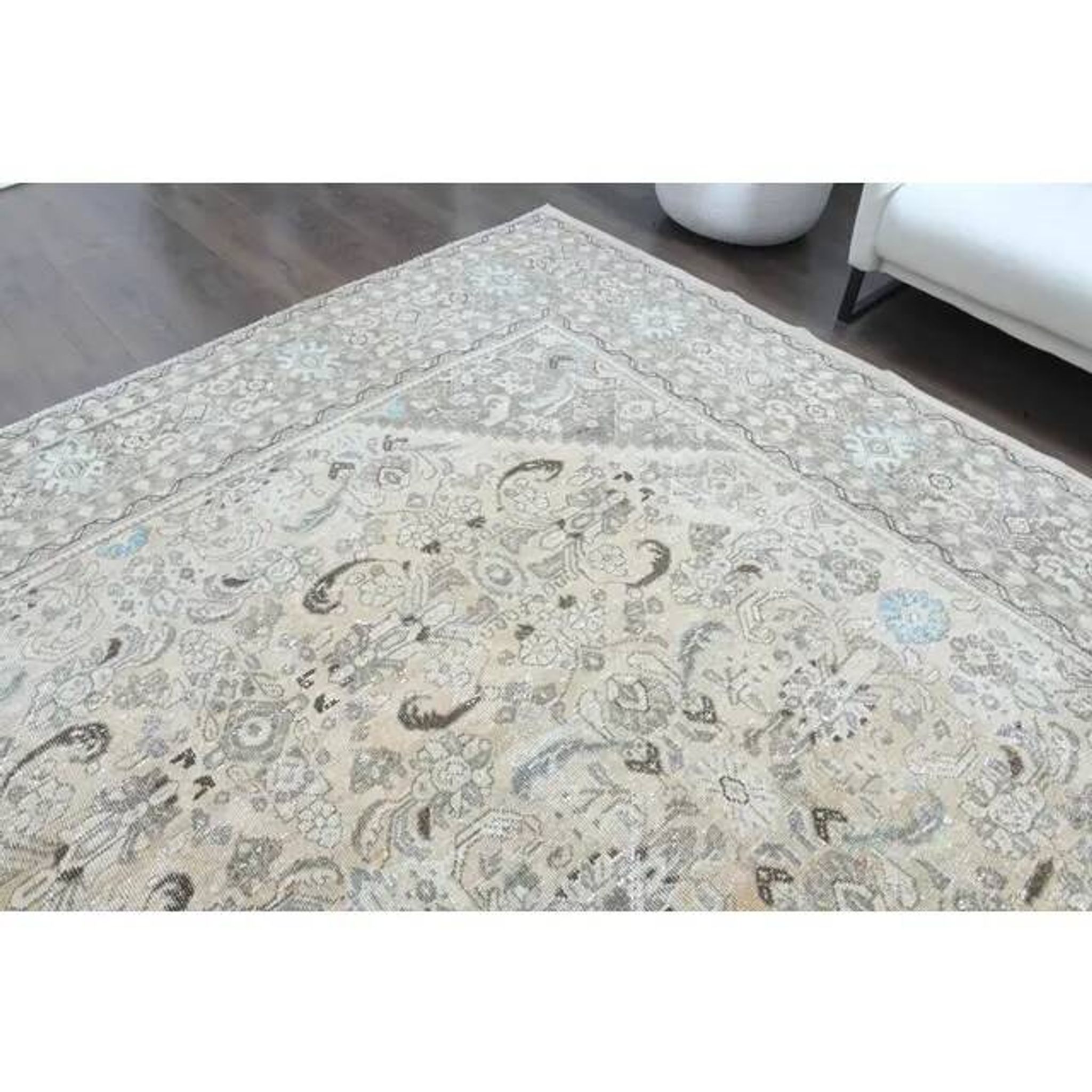 1970s Vintage Persian Handmade Wool Cotton Light Brown Area Rug 302x394