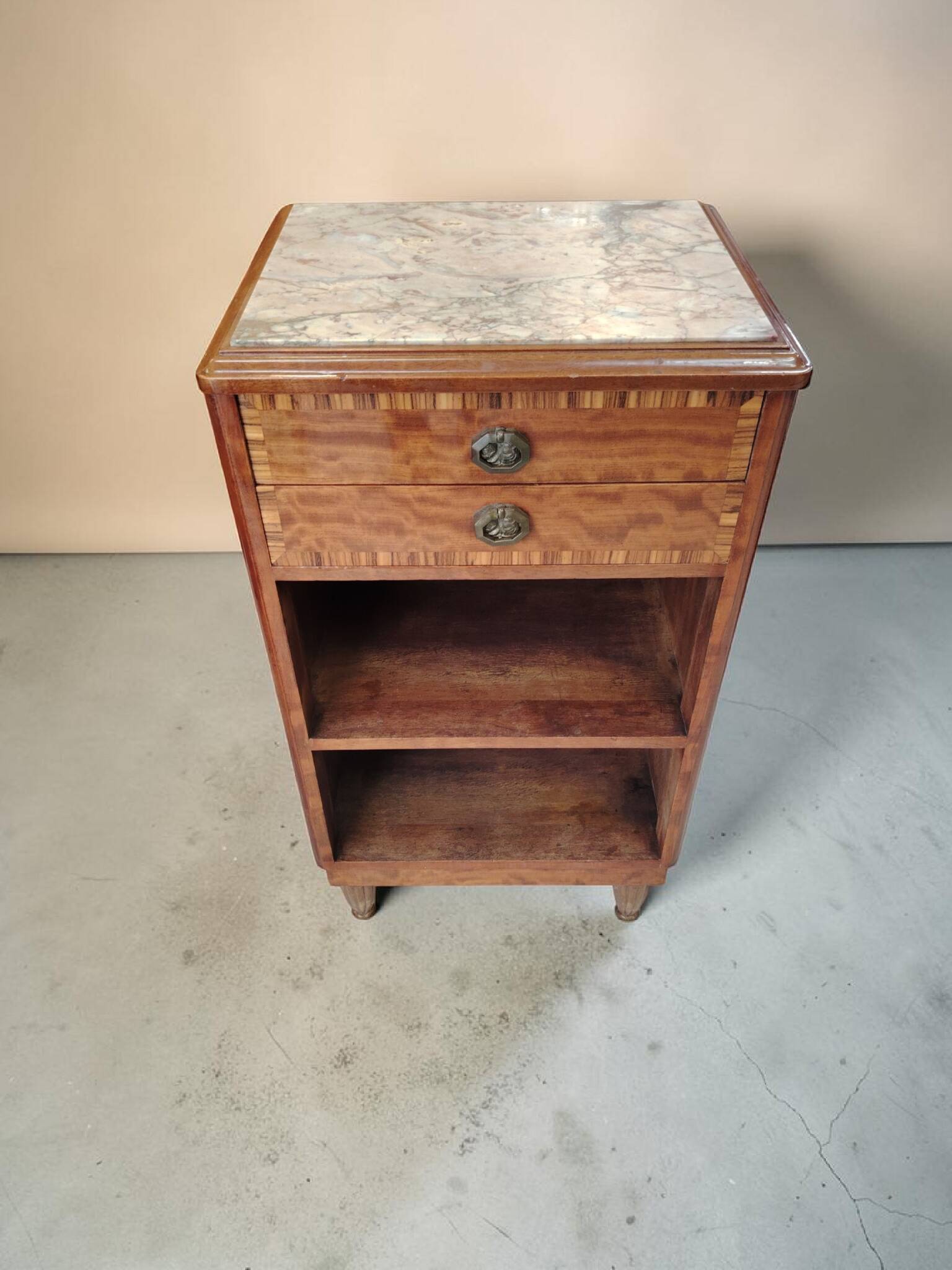 Art Deco Side Table in Walnut and Marble - 1930