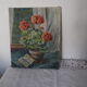 Peinture a l'huile signé, nature morte  pot de geranium