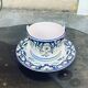 Butter dish, sauce pot in Old Rouen earthenware, handmade, made in France, floral pattern, vintage