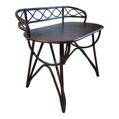 Vintage bureau d'enfant console bambou rotin bois courbé style Thonet années 80 acajou fonçé