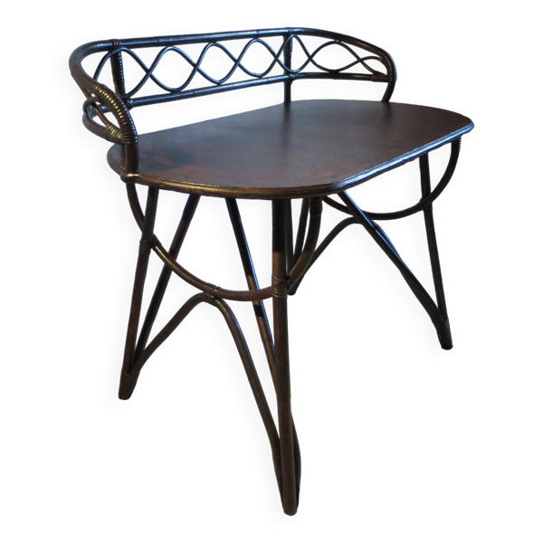 Vintage bureau d'enfant console bambou rotin bois courbé style Thonet années 80 acajou fonçé