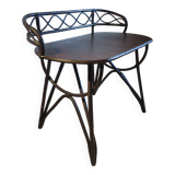 Vintage children's desk console bamboo rattan curved wood Thonet style 80s dark mahogany