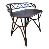 Vintage children's desk console bamboo rattan curved wood Thonet style 80s dark mahogany