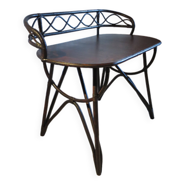 Vintage bureau d'enfant console bambou rotin bois courbé style Thonet années 80 acajou fonçé