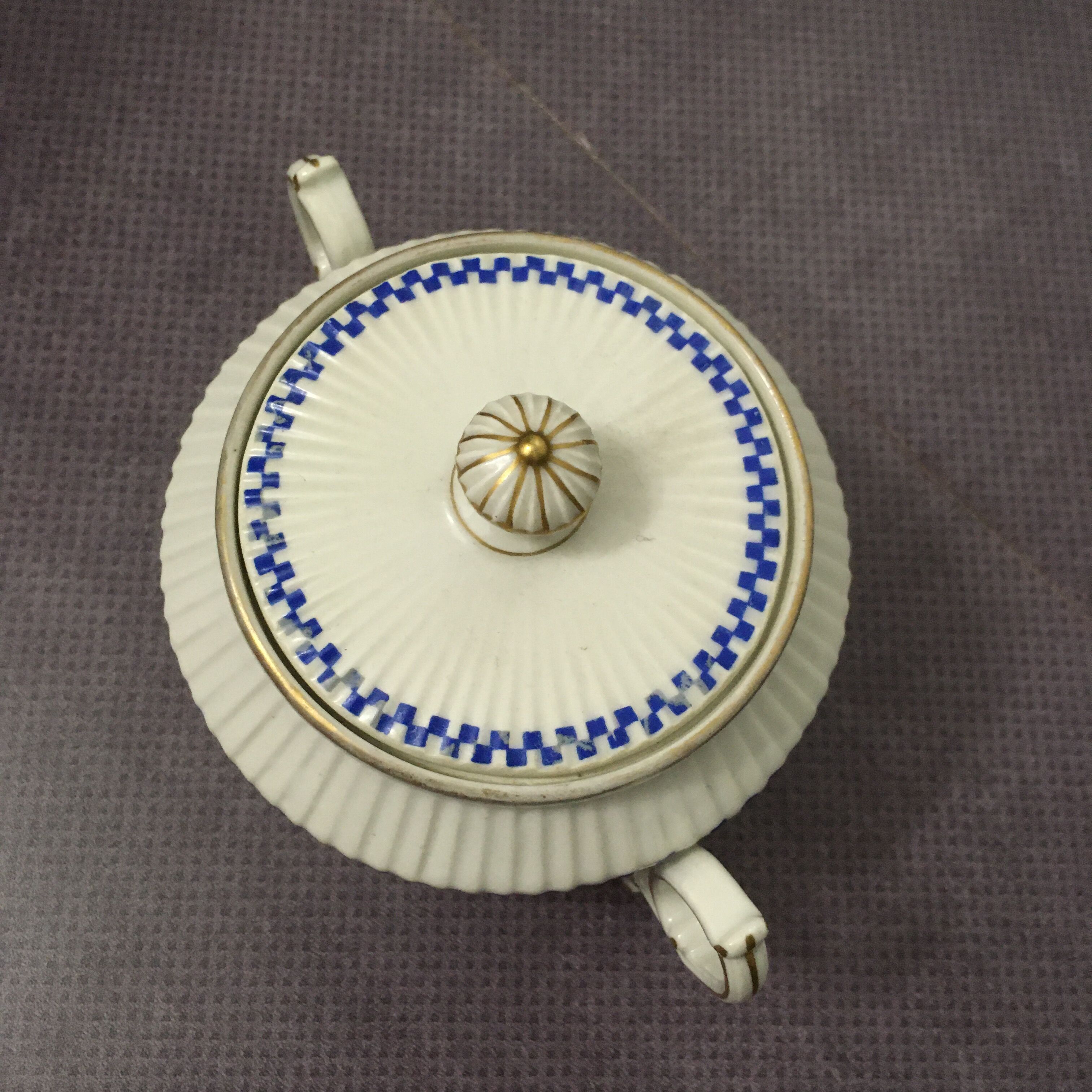 Charles PILLIVUYT Mehun porcelain sugar with fluted relief and blue and white checkered pattern