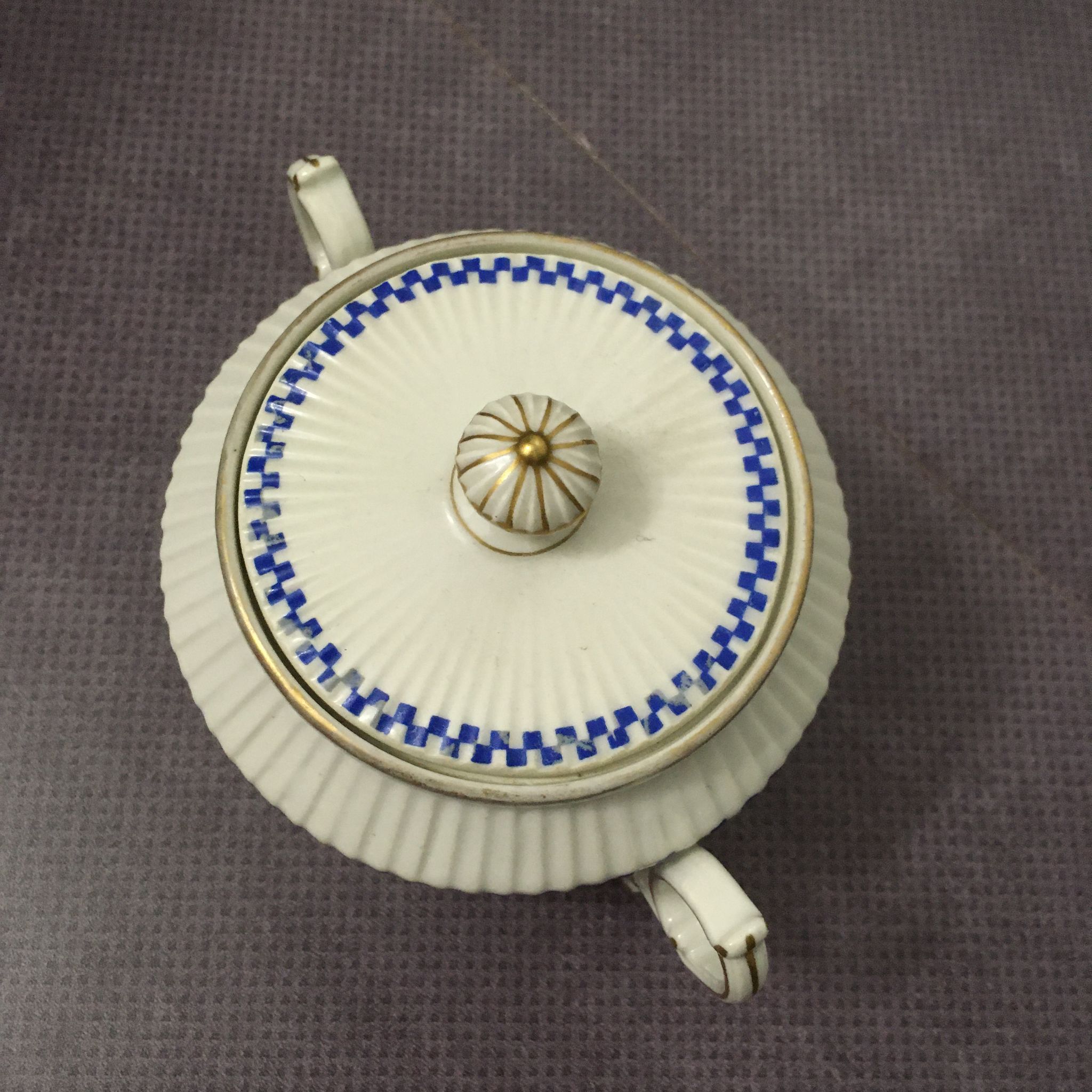 Charles PILLIVUYT Mehun porcelain sugar with fluted relief and blue and white checkered pattern
