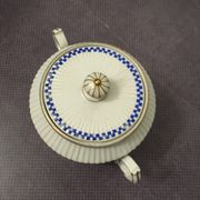 Charles PILLIVUYT Mehun porcelain sugar with fluted relief and blue and white checkered pattern