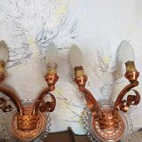 Lot de deux appliques double verre et métal