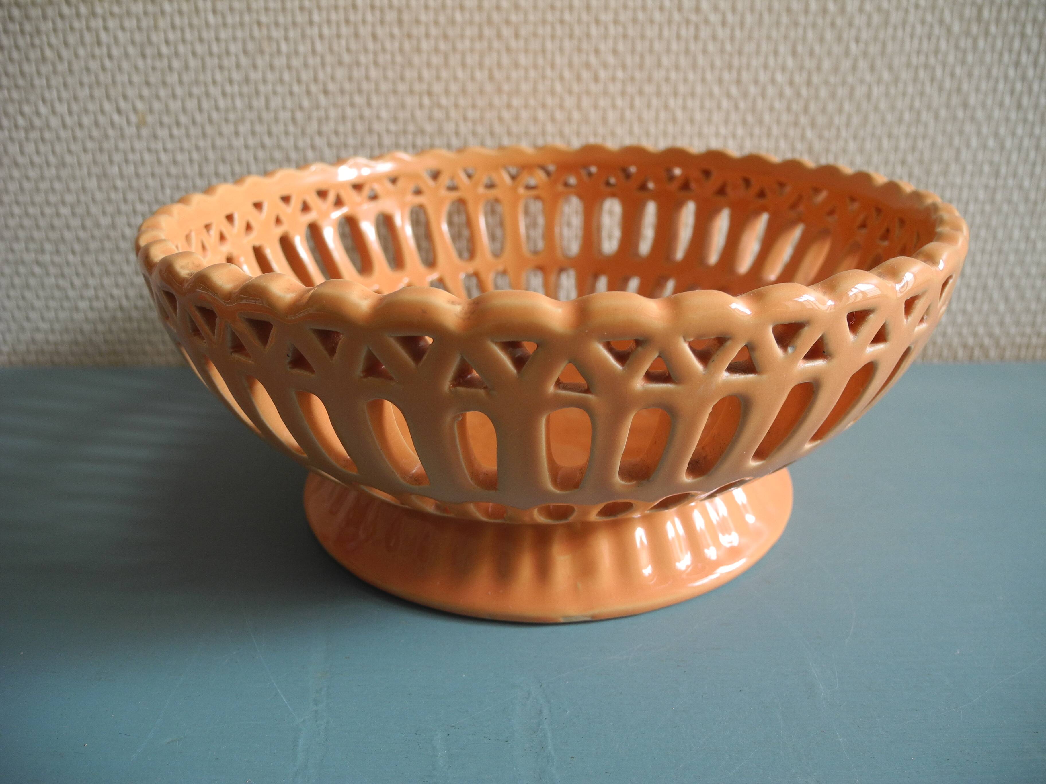 Old basket bowl earthenware vintage decorative earthenware basket