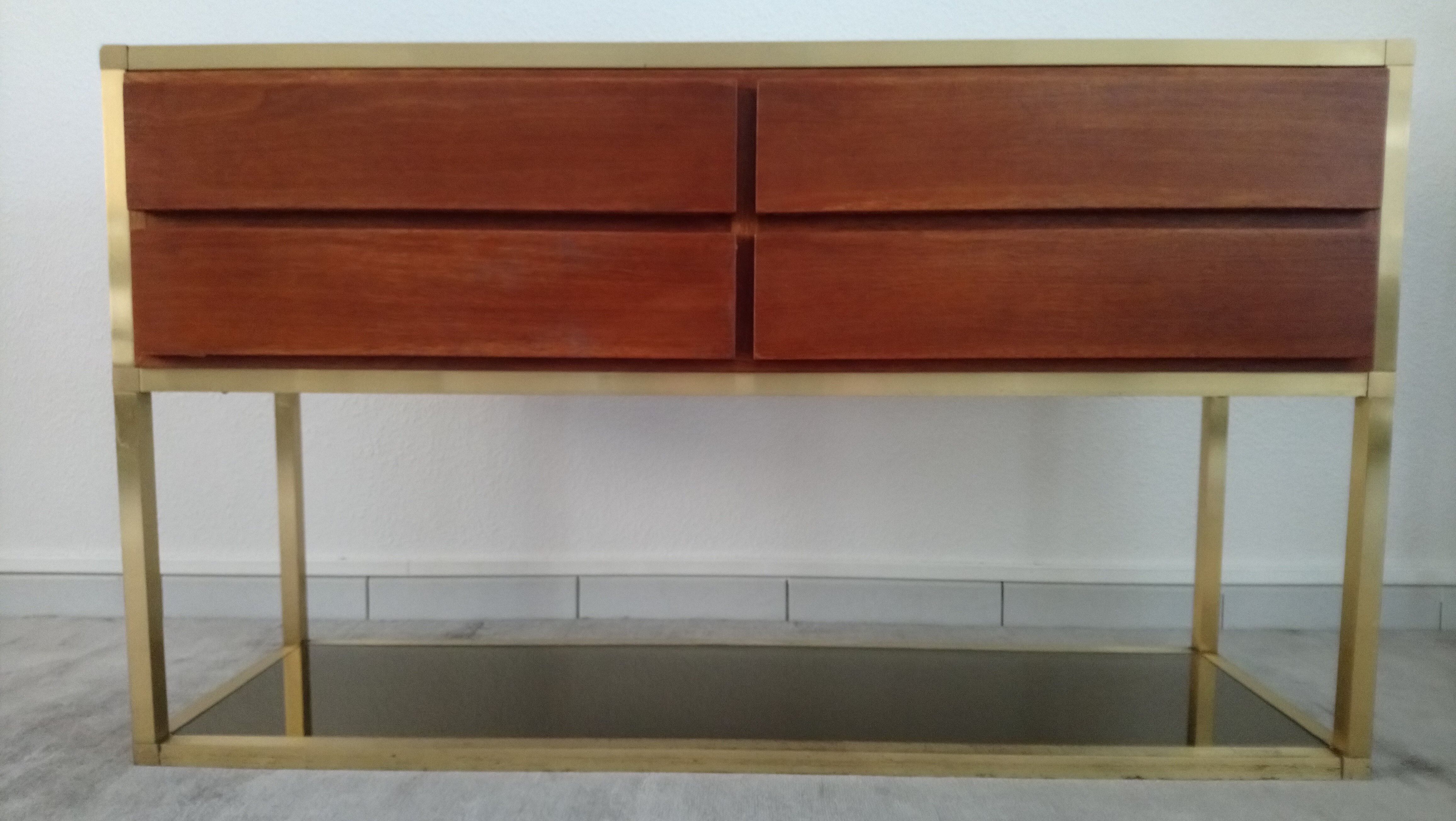 Console à tiroirs en laiton et bois années 70