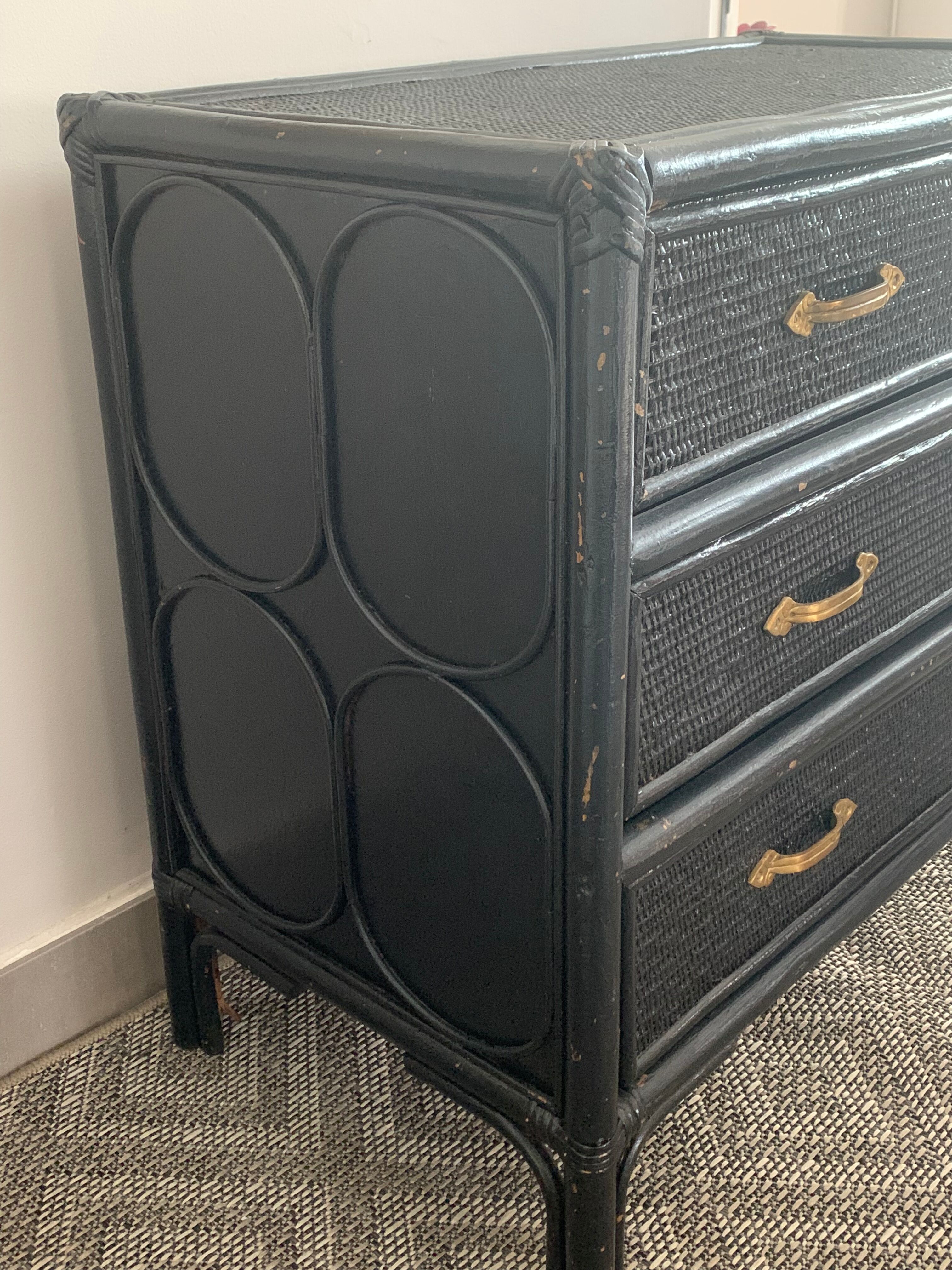 Vintage rattan chest of drawers