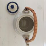 Chinese ceramic teapot floral pattern with rattan handle