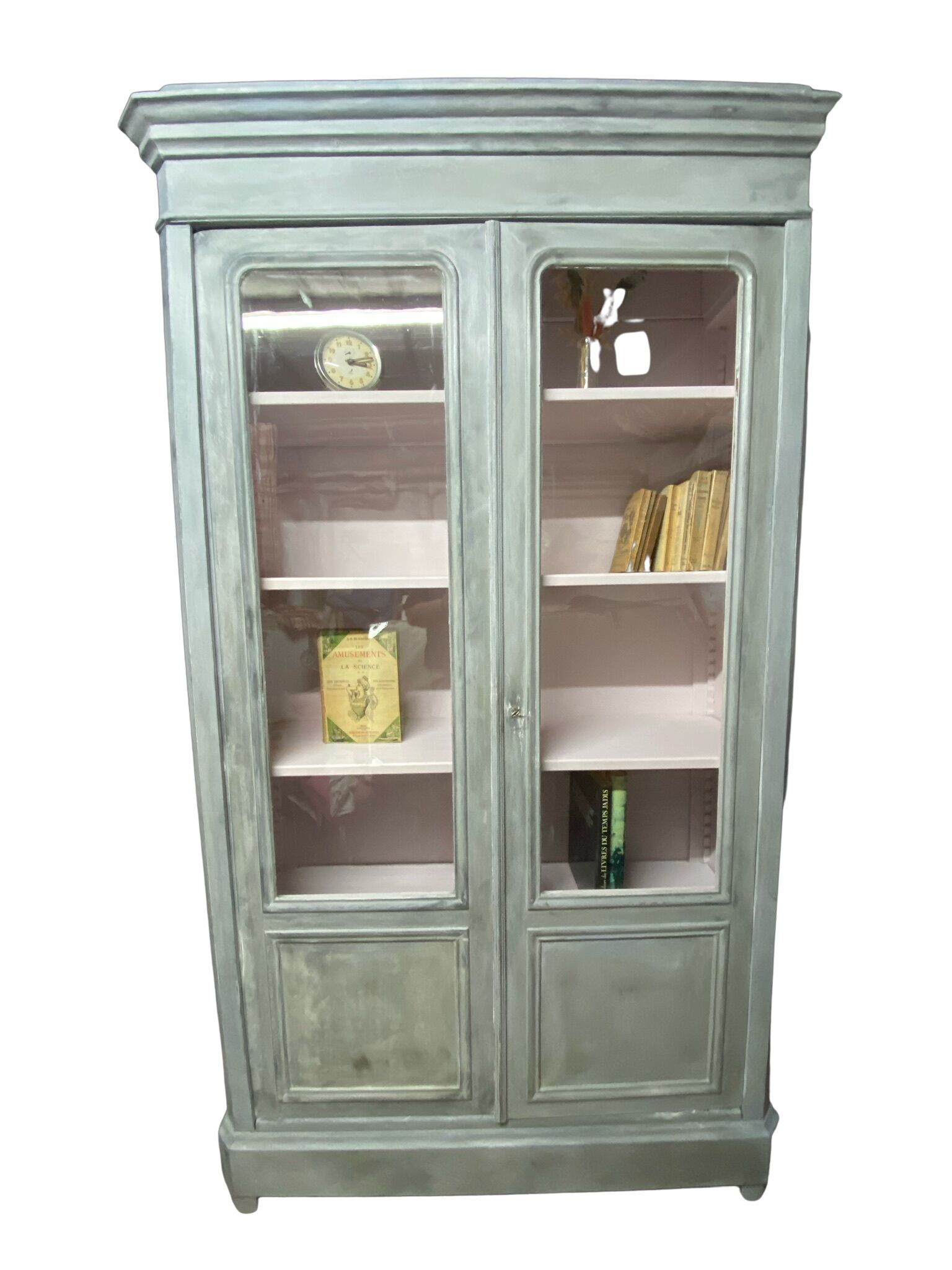 Bibliothèque vitrine Anglaise Patinée