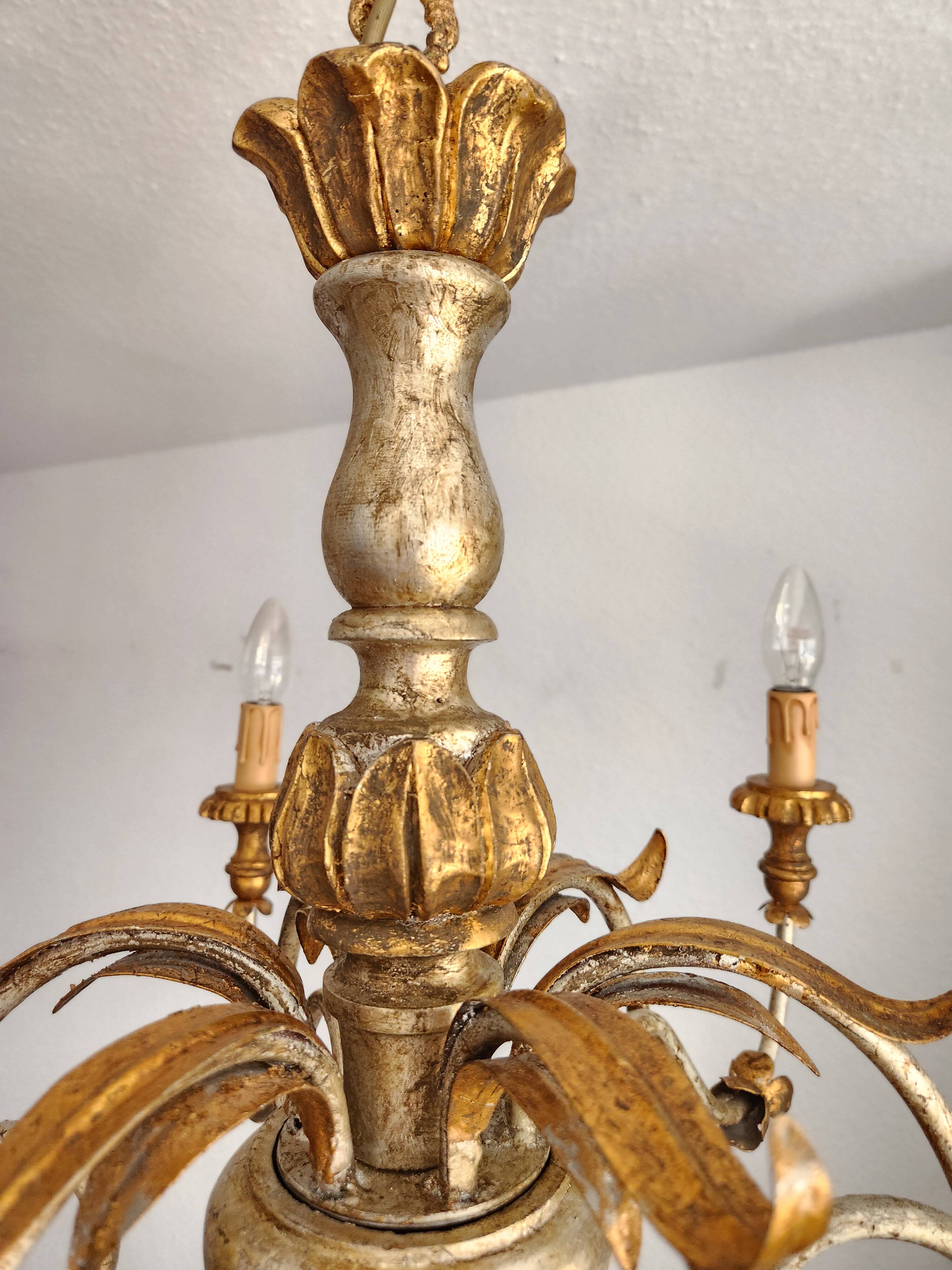 Antique gilded silver chandelier Florentine Rococo Louis XV Italy