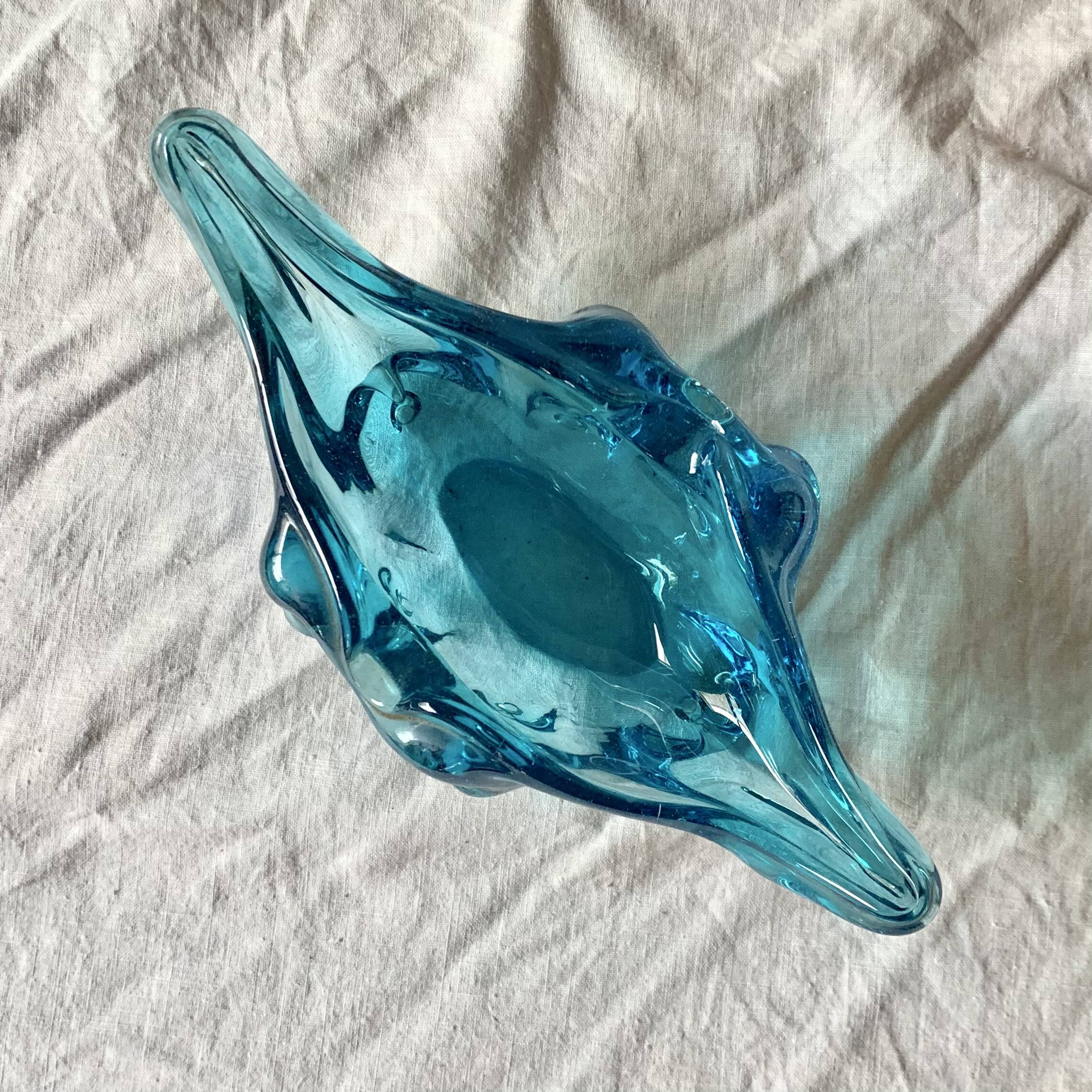 Vintage blue blown glass ashtray