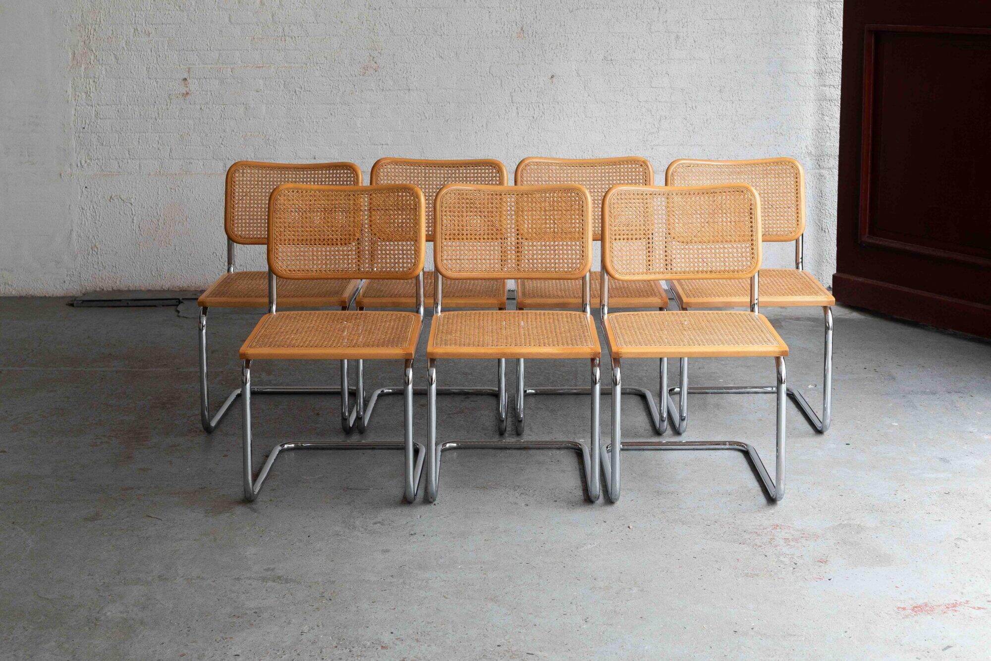 Set of 7 'Cesca' dining chairs by Marcel Breuer.