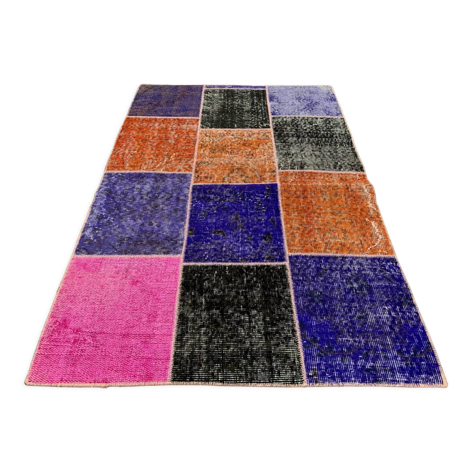 Distressed vintage turkish patchwork rug 150x100 cm wool medium